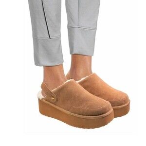 Joyspun Women’s Faux Fur Brown Convertible Clog Slippers Cozy Size 10 NWT